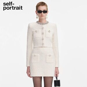 Self-Portrait Ivory Tweed Skirt Set